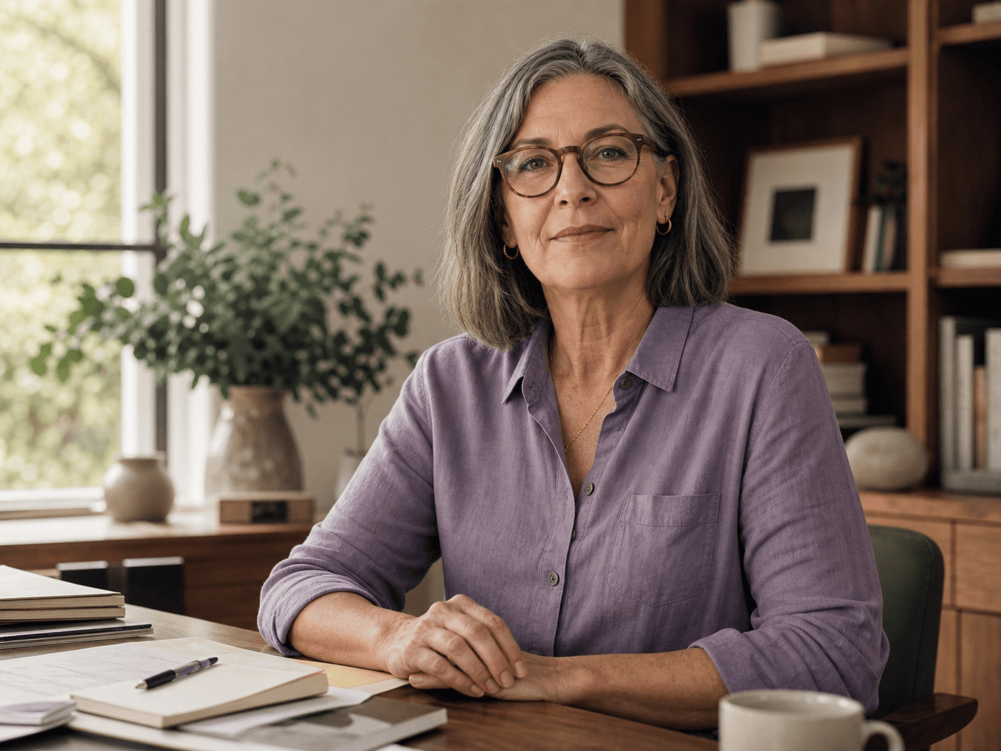 An experienced financial advisor at her desk