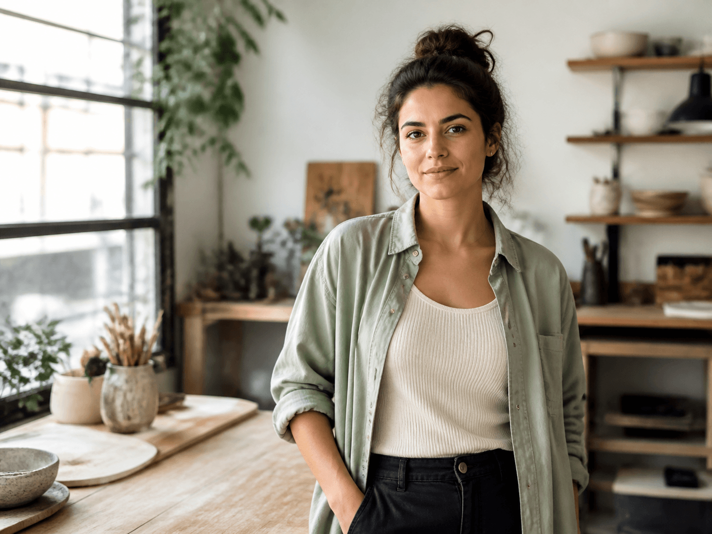A small business owner in her studio